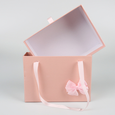 Custom Logo Rosa Farbe Karton Schublade Geschenkbox mit rosa Band Luxus Geschenkboxen