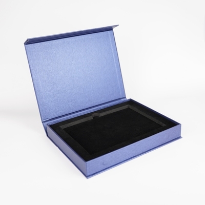 Custom Logo Blaue Clamshell-Lagerboxen Geschenkbuch Form Verpackungskiste mit EVA-Tray