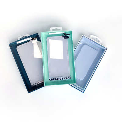 Geringe Mindestbestellmenge Einzelhandel Blister Kunststoffbox Telefon Hüllen Verpackungsboxen mit Haken PVC Klarsichtfenster für IPhone