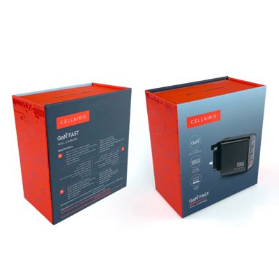 Niedriges MOQ Magnetisch schließbares Ladegerät Adapter Verpackungskisten Elektronikkomponenten Verpackungspapierkarton mit Haken